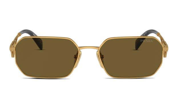 PRADA プラダ サングラス べっ甲 ユニセックス シールド ゴールド Prada PRA51S gold frame with dark brown lenses. Lenses provide 100