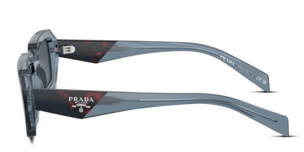 Prada PRA12S clear , blue frame with dark grey lenses. Lenses
