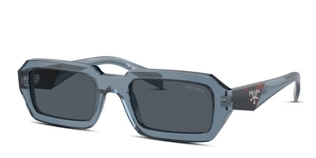Prada PRA12S clear , blue frame with dark grey lenses. Lenses