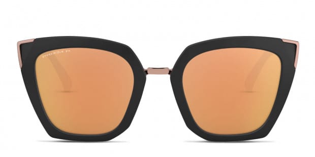 Oakley OO9445 Sideswept black frame with PRIZM rose gold polarized lenses. Lenses provide 100 UV protection