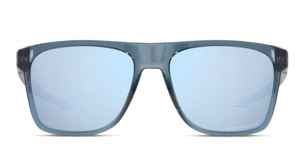 Oakley OO9100 Leffingwell clear, black frame with PRIZM deep water  polarized lenses. Lenses provide 100% UV protection.