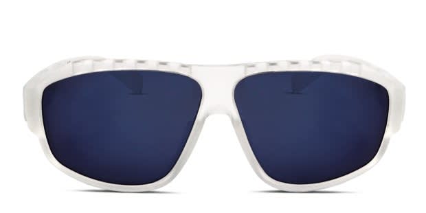 Adidas SP0025 clear frame with blue mirror lenses. Lenses provide