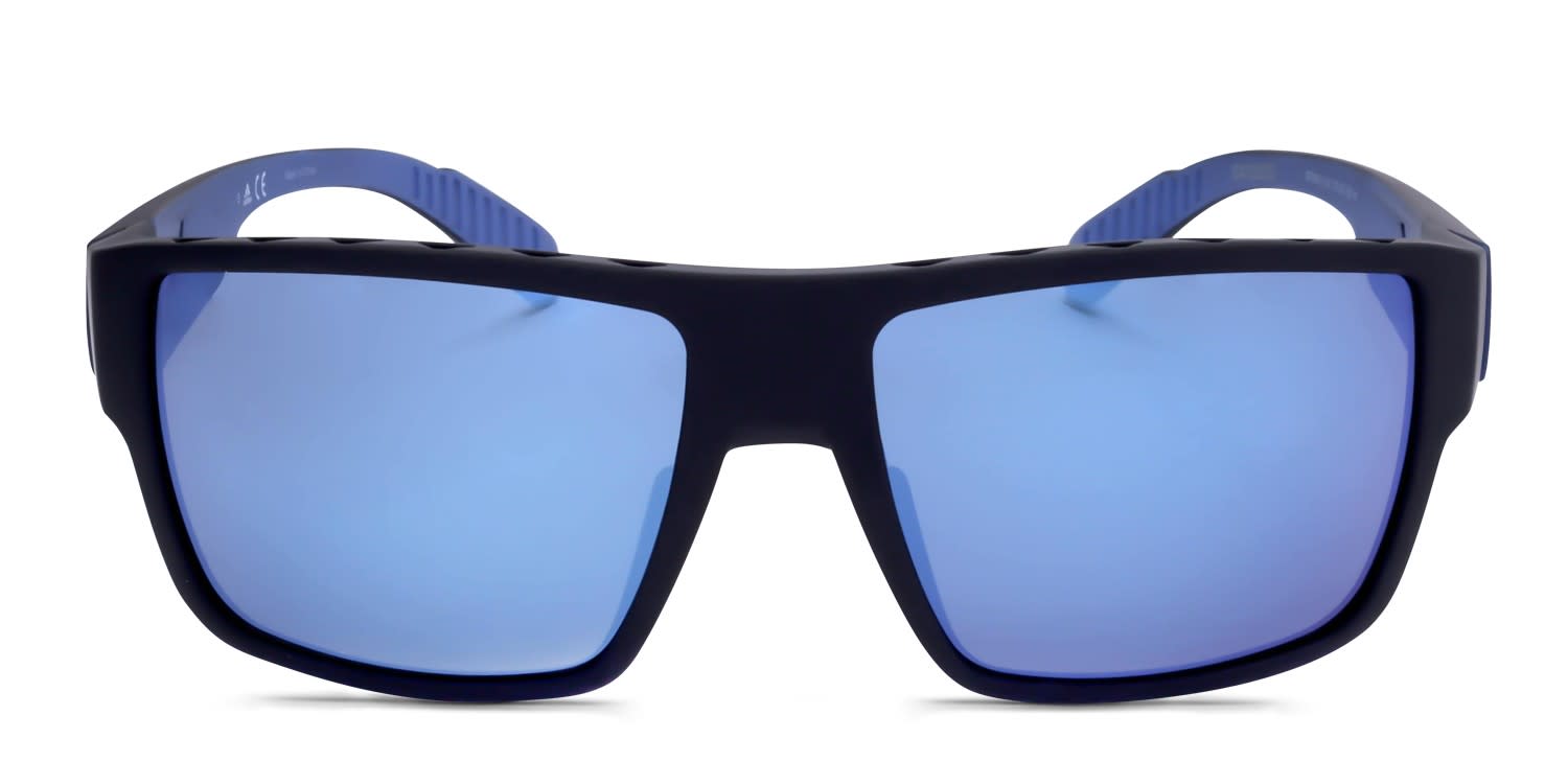 Adidas SP0025 clear frame with blue mirror lenses. Lenses 