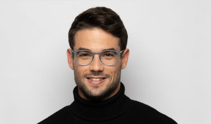 アクセサリー TOM WOOD Shield Blue Hawk Eye g52 Ottoto Weston Blue/Silver Eyeglasses | Includes FREE Rx Lenses
