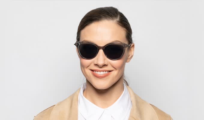 Amelia E. Tierna Gray, Clear, Silver Prescription Sunglasses - 50