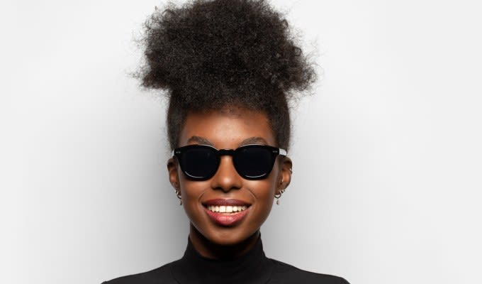 Shiny black sunglasses discount