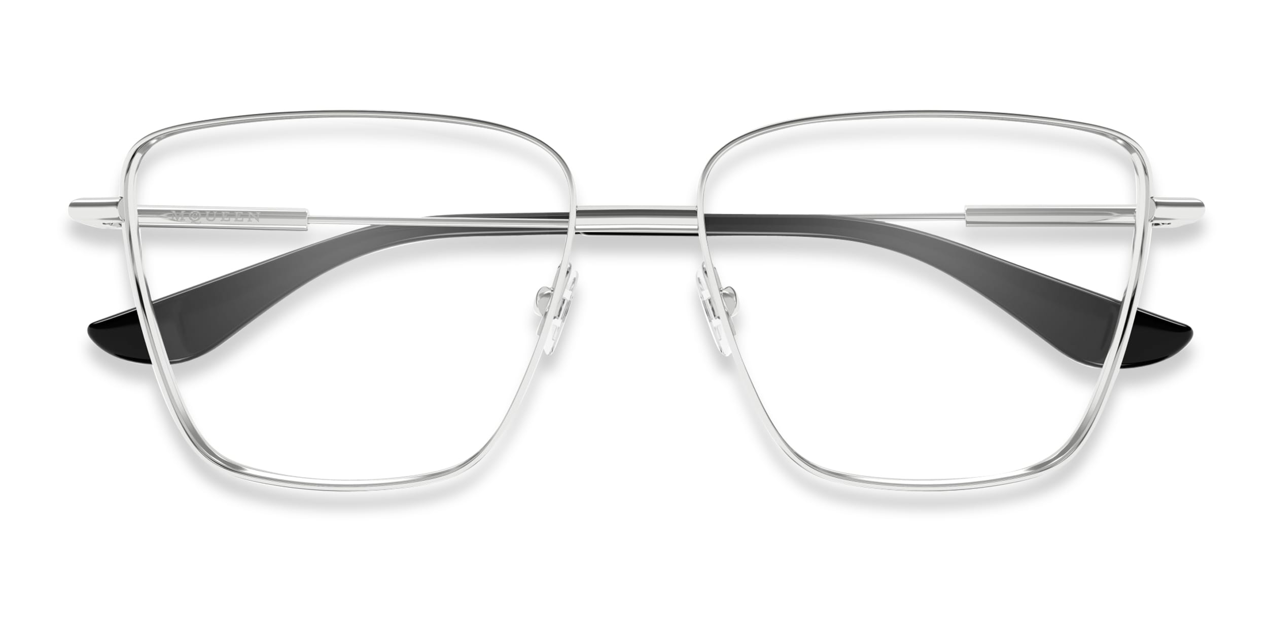 Alexander McQueen AM0503O Metal Square-Frame Eyeglasses — Silver