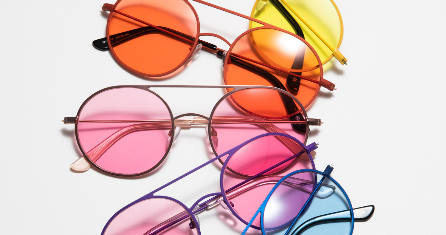 Add some pop to your look with tinted glasses or tinted contact
